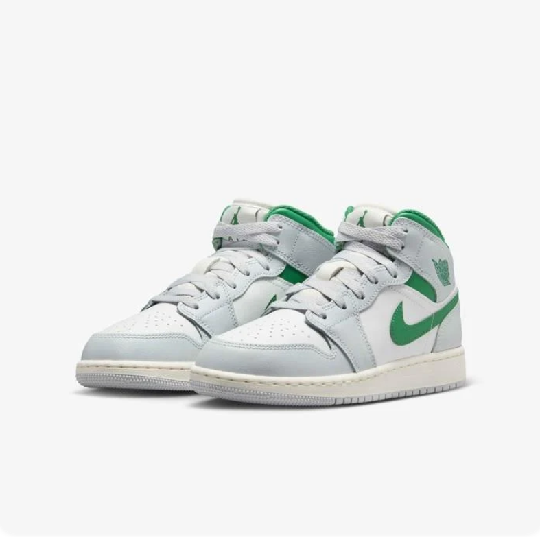 Air Jordan 1 Mid – White / Light Smoke Grey / Lucky Green