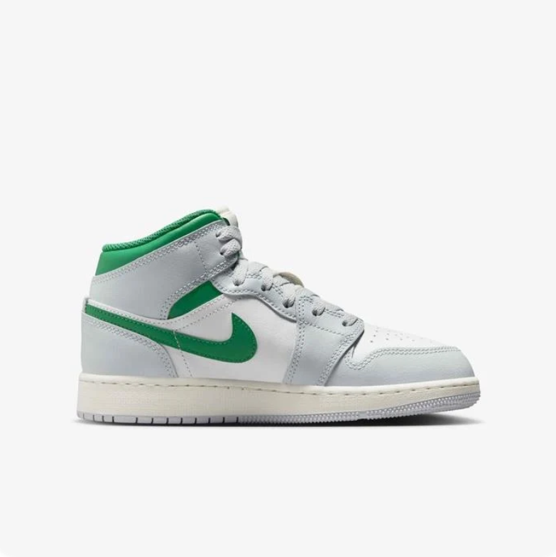 Air Jordan 1 Mid – White / Light Smoke Grey / Lucky Green