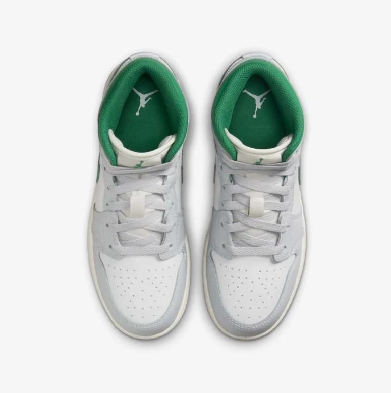 Air Jordan 1 Mid – White / Light Smoke Grey / Lucky Green