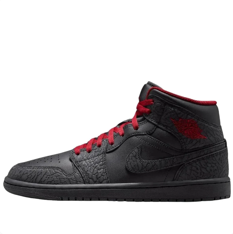 Air Jordan 1 Mid – Black / Gym Red (Elephant Print)