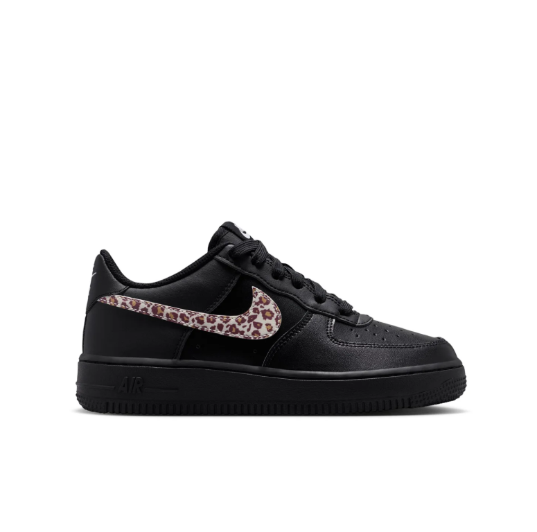 Nike Air Force 1 Low – Black / Leopard Print Swoosh