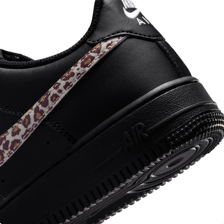 Nike Air Force 1 Low – Black / Leopard Print Swoosh